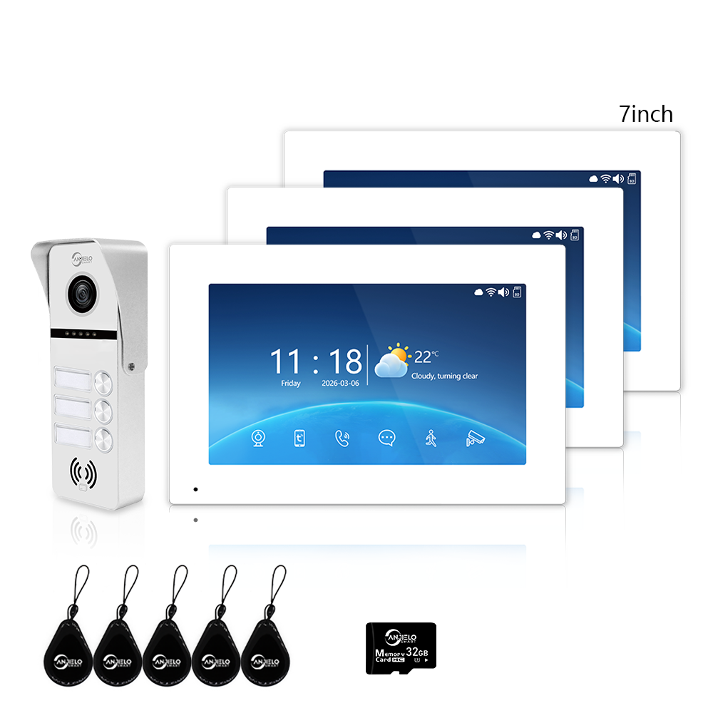 Anjielo Smart 4-Wire Tuya Video Intercom System 7/10 Inch Touch Screen Multi Family Video Door Phone 1080P IR Night Vision RFID Card Unlock