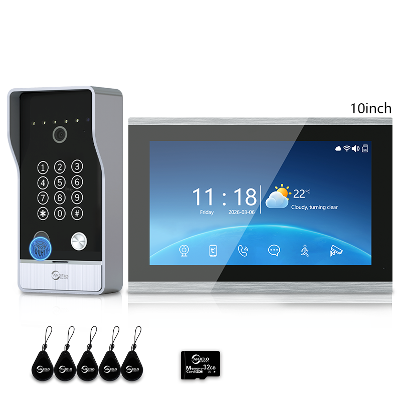 Anjielo 7/10 Inch Tuya 1080P Video Doorphone 4-Wire WiFi Smart Home Intercom System Waterproof Fingerprint Unlock
