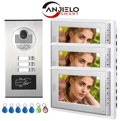 Anjielo apartment intercom system 7-inch video doorbell intercom kit aluminum alloy camera can be equipped with 2/3/4 intercom system