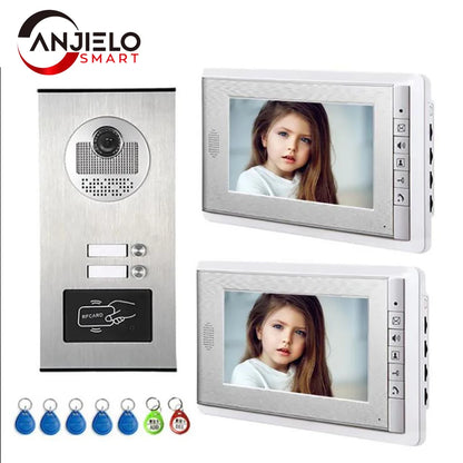 Anjielo apartment intercom system 7-inch video doorbell intercom kit aluminum alloy camera can be equipped with 2/3/4 intercom system
