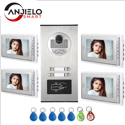 Anjielo apartment intercom system 7-inch video doorbell intercom kit aluminum alloy camera can be equipped with 2/3/4 intercom system