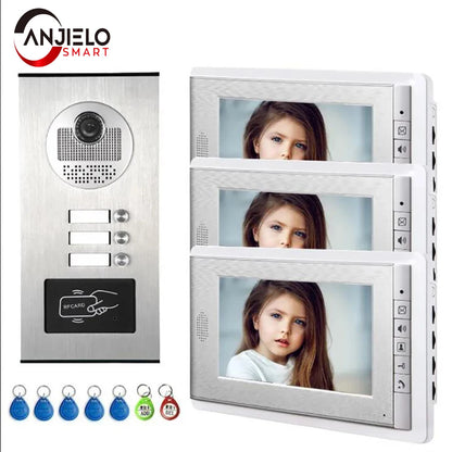 Anjielo apartment intercom system 7-inch video doorbell intercom kit aluminum alloy camera can be equipped with 2/3/4 intercom system