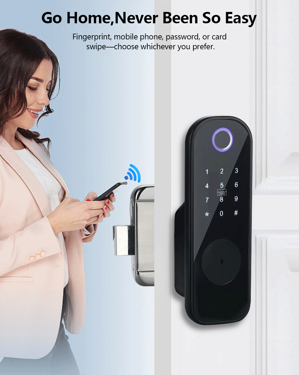 Anjielo Wireless Tuya Smart Fingerprint Lock All-in-One and Wire-Free lock Semiconductor Fingerprint Recognition