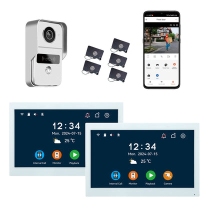 Anjielo camera doorbell phone two-way intercom for home security with night vision 2-wire video doorbell intercom system 10.1 inch touch screen