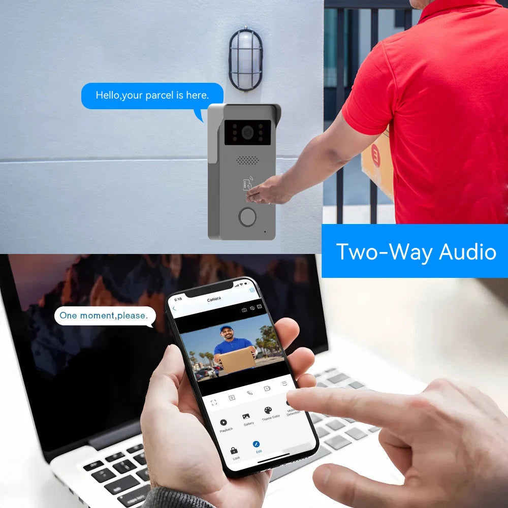 ANJIELO Tuya Wireless Wifi Video Intercom 1080P Video Doorphone 7" Color Touch Screen Doorbell Two-wire Video Intercom System