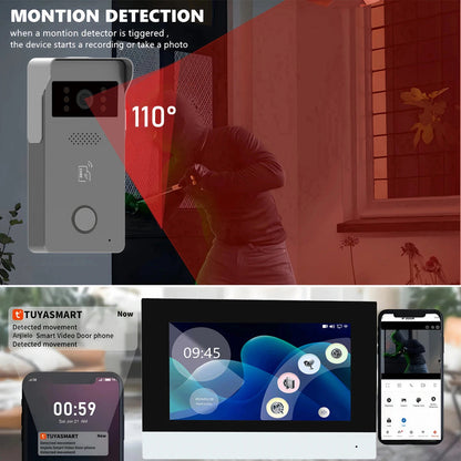 ANJIELO Tuya Wireless Wifi Video Intercom 1080P Video Doorphone 7" Color Touch Screen Doorbell Two-wire Video Intercom System