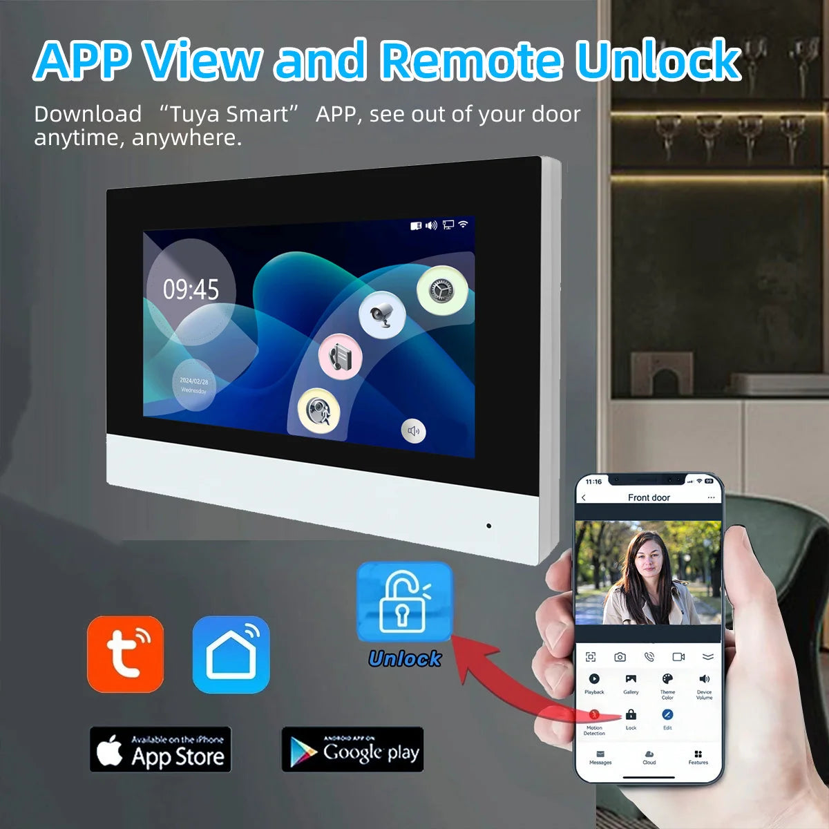 ANJIELO Tuya Wireless Wifi Video Intercom 1080P Video Doorphone 7" Color Touch Screen Doorbell Two-wire Video Intercom System