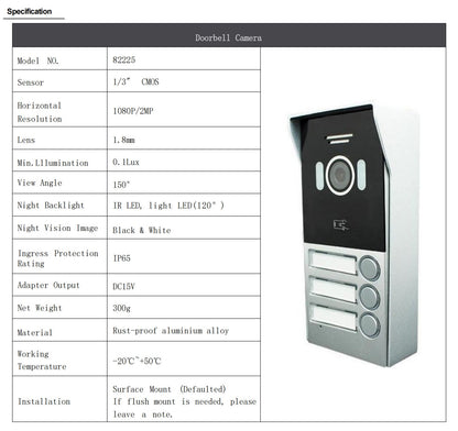 Anjielo 2 wire Video Video Intercom Doorbell 1080P Tuya 7 Inch Touch Monitor Support Dahua and Hikvision and IP Camera