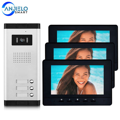 Anjielo Apartment Video Doorphone Intercom System 7 inch Monitor Video Doorbell  Night Vision Waterproof for Home Security