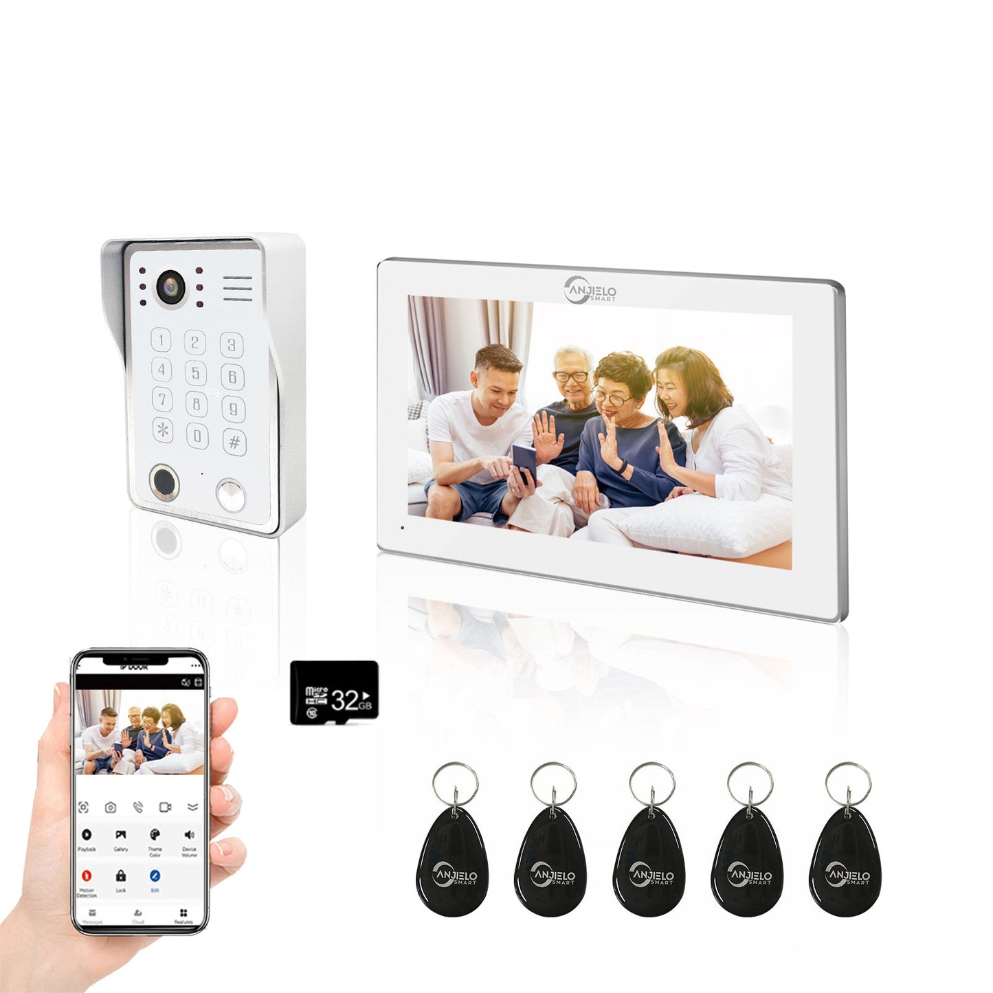 Anjielo with infrared night vision HD 1080p camera, 148° ultra-wide field of view, with camera and monitor family villa apartment viewing system