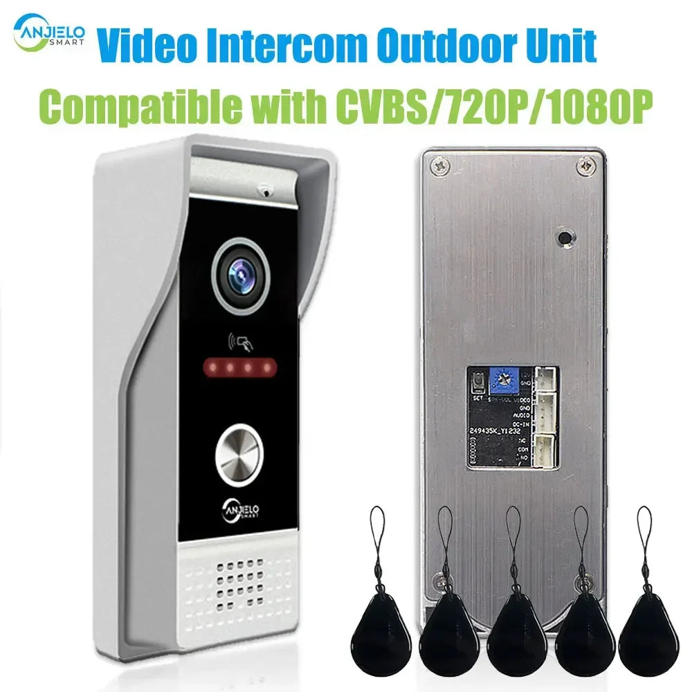 Anjielo Metal Doorbell Video Intercom Outdoor Unit Compatible CVBS/720P/1080P IP65 Waterproof Infrared Night Vision With RFID Swipe Card