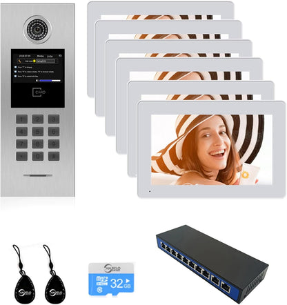 Anjielo Tuya Smart Video Intercom System 7 Inch IP Video Intercom Phone for Apartment Building Security Home Access Control System with Numeric Keypad and IC Card for 1-999 Individual Units