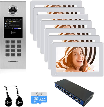 Anjielo Tuya Smart Video Intercom System 7 Inch IP Video Intercom Phone for Apartment Building Security Home Access Control System with Numeric Keypad and IC Card for 1-999 Individual Units