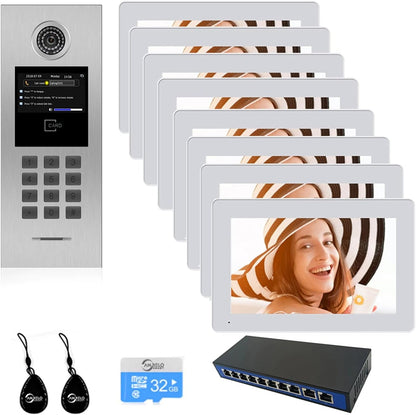 Anjielo Tuya Smart Video Intercom System 7 Inch IP Video Intercom Phone for Apartment Building Security Home Access Control System with Numeric Keypad and IC Card for 1-999 Individual Units