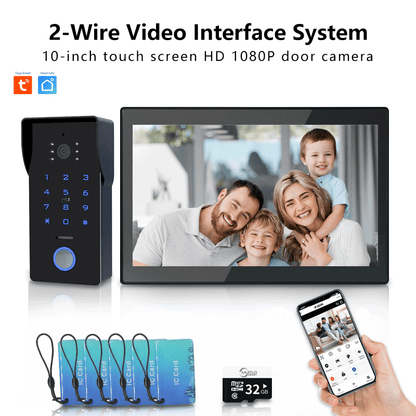 Anjielo Smart IP Dual Line Doorbell with 10 Inch Touch Screen Password IC Card Unlock 1080P Camera Video Intercom System