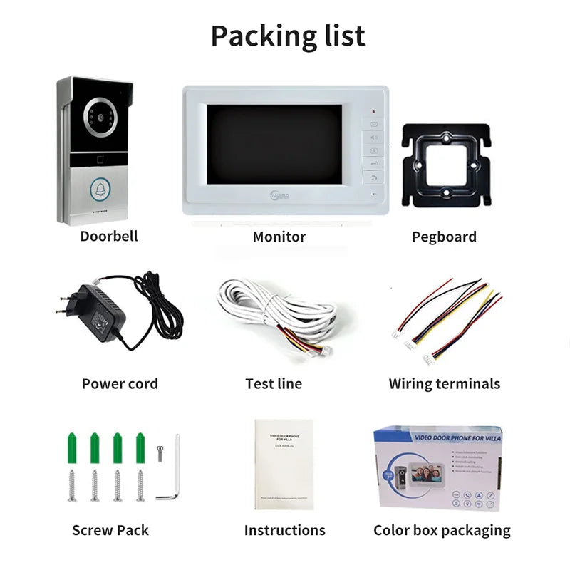 Anjielo Smart for Home Security 7 Inch TFT Color Wired Video Doorbell Intercom System