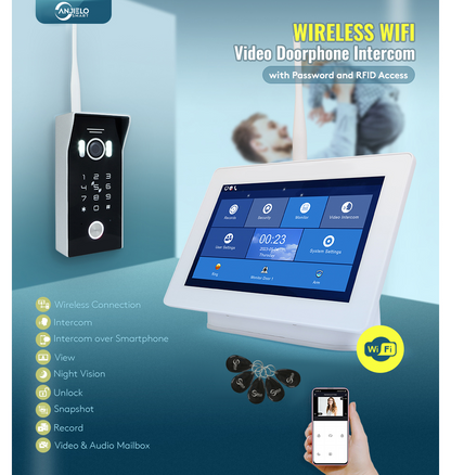 Anjielo 7 inch Touch Screen Tuya WIFI Halow Video Door Phone Intercom Doorbell Password for Home Security