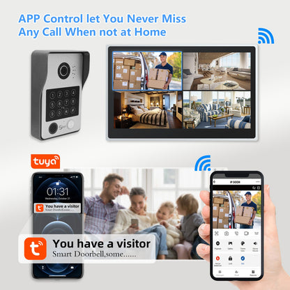 Anjielo Smart Tuya iDVR 1080P Smart Home Doorbell Large 15.6 Inch Video Intercom Control System WiFi Video 4 Split Screen IP Doorbell