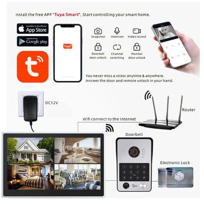 Anjielo Smart Tuya iDVR 1080P Smart Home Doorbell Large 15.6 Inch Video Intercom Control System WiFi Video 4 Split Screen IP Doorbell