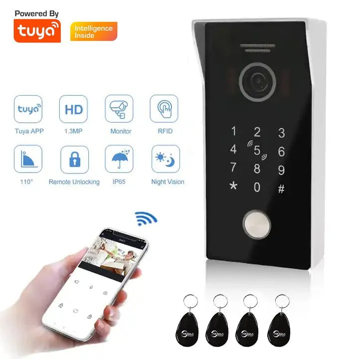 Anjielo Tuya WiFi Video Doorbell RFID Keypad 1080P Smart Life Camera POE IP Intercom Access Control System Waterproof