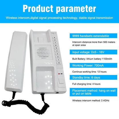 Anjielo 2.4GHz Wireless Audio Intercom System Access Control Intercom Home Intercom Residential Wireless Intercom System