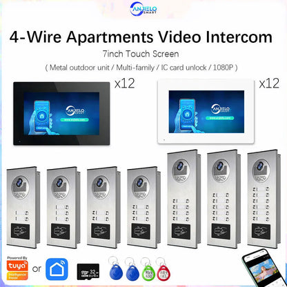 Anjielo AHD 1080P Video Doorbell for Multi-family Metal Doorbell Video Intercom System Tuya 7-inch Monitor