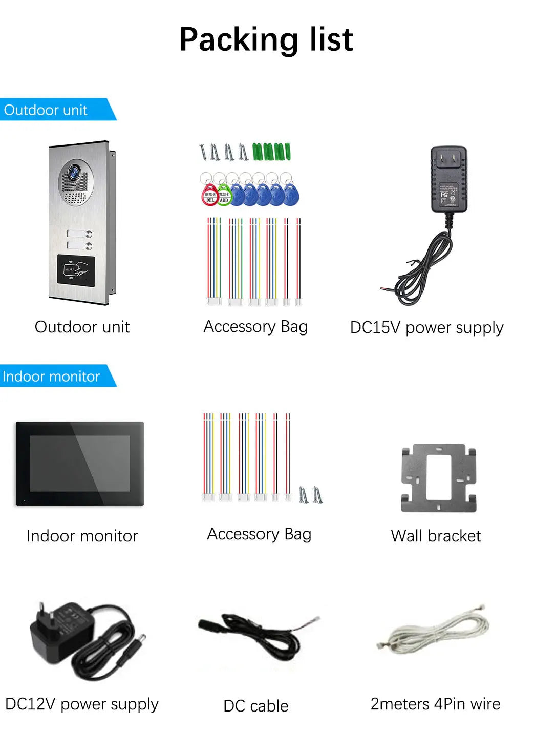 Anjielo AHD 1080P Video Doorbell for Multi-family Metal Doorbell Video Intercom System Tuya 7-inch Monitor