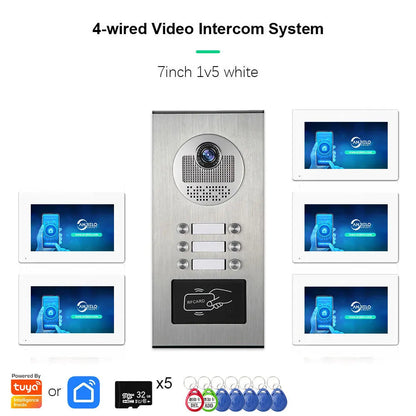 Anjielo AHD 1080P Video Doorbell for Multi-family Metal Doorbell Video Intercom System Tuya 7-inch Monitor