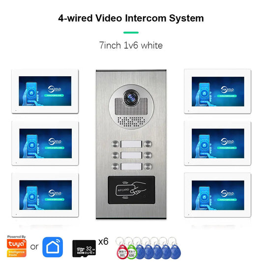 Anjielo AHD 1080P Video Doorbell for Multi-family Metal Doorbell Video Intercom System Tuya 7-inch Monitor