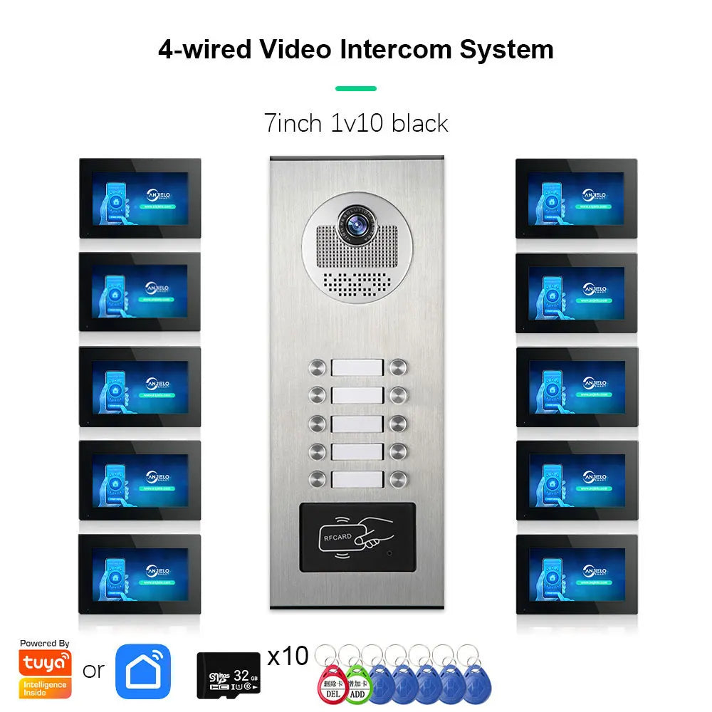 Anjielo AHD 1080P Video Doorbell for Multi-family Metal Doorbell Video Intercom System Tuya 7-inch Monitor