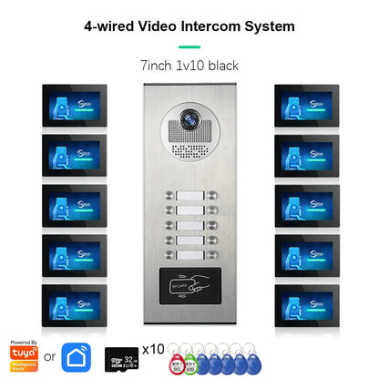 Anjielo AHD 1080P Video Doorbell for Multi-family Metal Doorbell Video Intercom System Tuya 7-inch Monitor