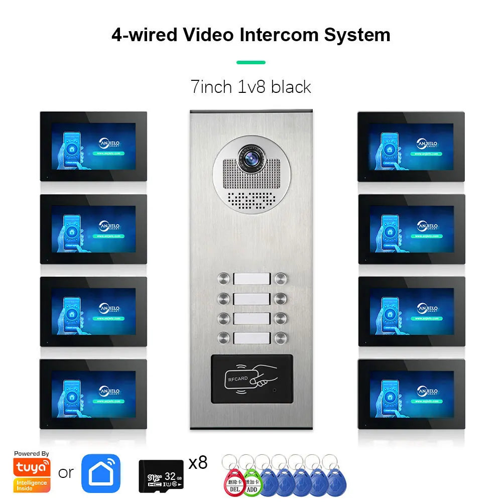 Anjielo AHD 1080P Video Doorbell for Multi-family Metal Doorbell Video Intercom System Tuya 7-inch Monitor