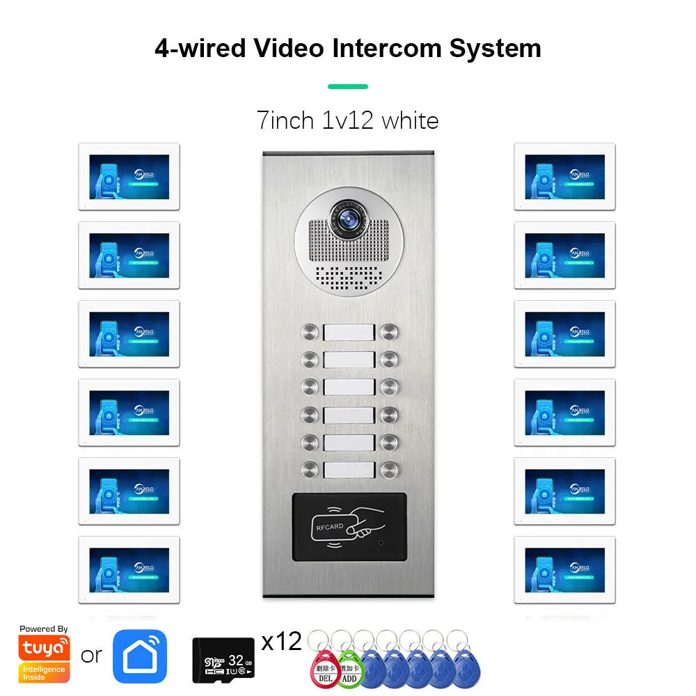 Anjielo AHD 1080P Video Doorbell for Multi-family Metal Doorbell Video Intercom System Tuya 7-inch Monitor