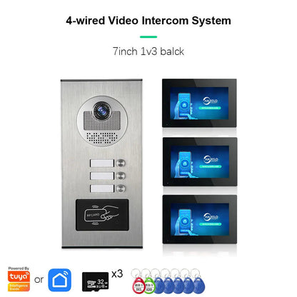 Anjielo AHD 1080P Video Doorbell for Multi-family Metal Doorbell Video Intercom System Tuya 7-inch Monitor