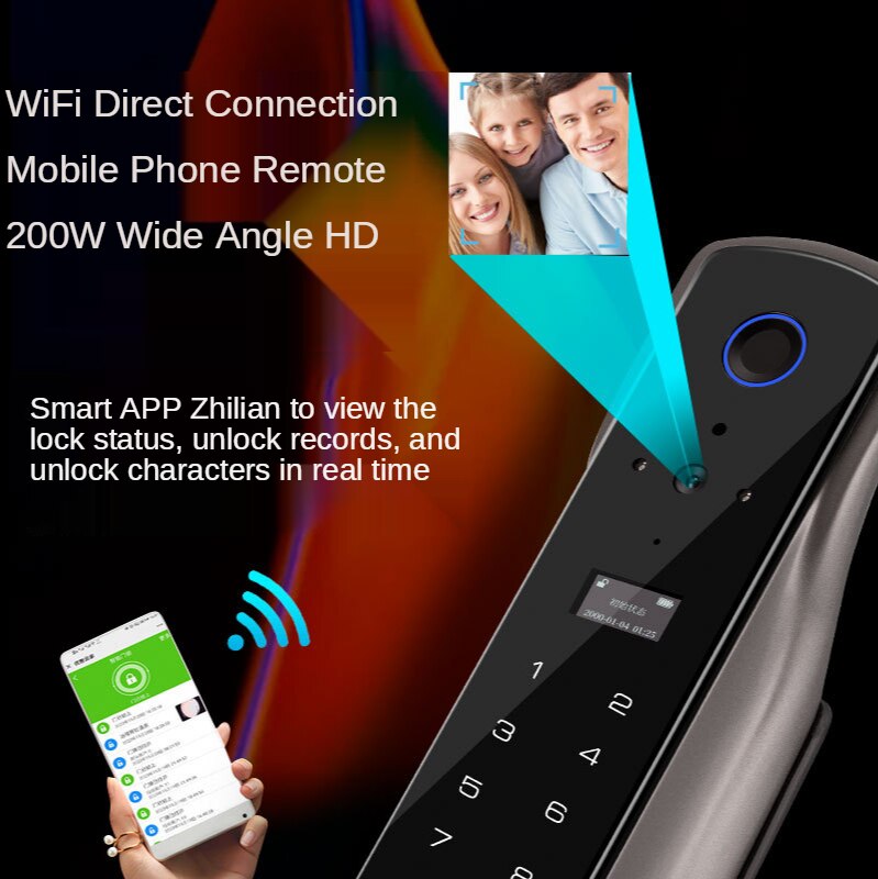 Anjielo smart door lock Tuya smart door lock visual cat eye capture remote fingerprint lock fully automatic doorbell with camera surveillance camera