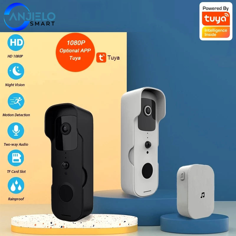 Anjielo Tuya Smart Wireless Video Doorbell Digital Visual Intercom WIFI Door Bell Waterproof Electronic Doorman Home Security Camera