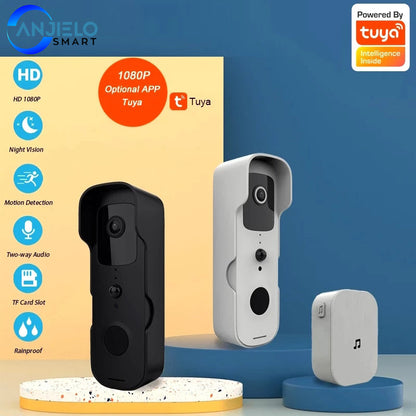 Anjielo Tuya Smart Wireless Video Doorbell Digital Visual Intercom WIFI Door Bell Waterproof Electronic Doorman Home Security Camera