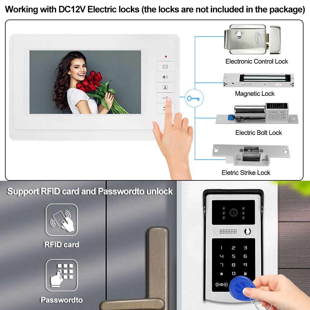 Anjielo home wired doorbell RFID video camera supports card password unlocking and can be connected to video intercom