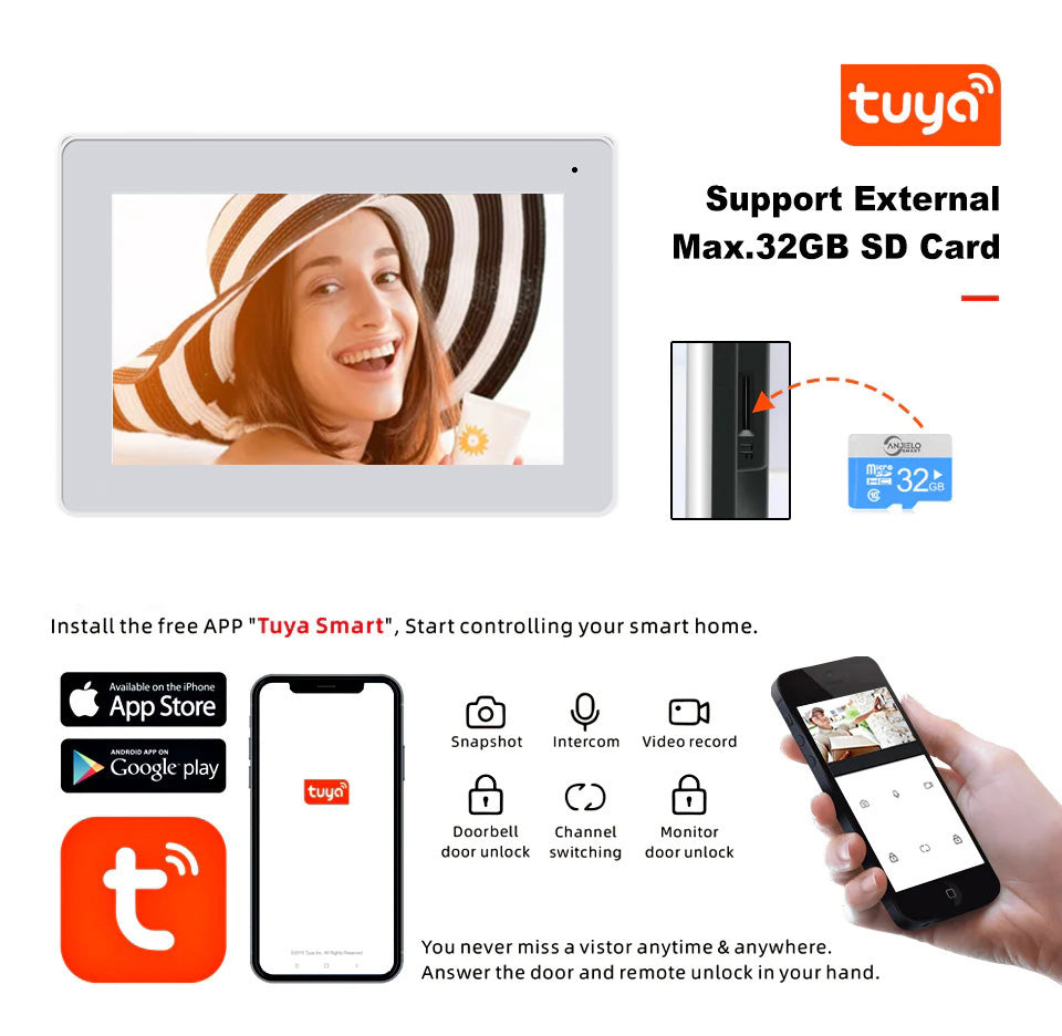 Anjielo smart video intercom 7/10 inch screen and 1080P 1/2/3 floor WIFI doorbell tuya home apartment video intercom equipment