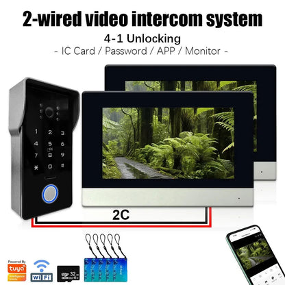 Anjielo 1080P Camera Touch Screen Monitor with Password IC Card Unlock Tuya Smart IP Two-Line Doorbell Video Intercom System