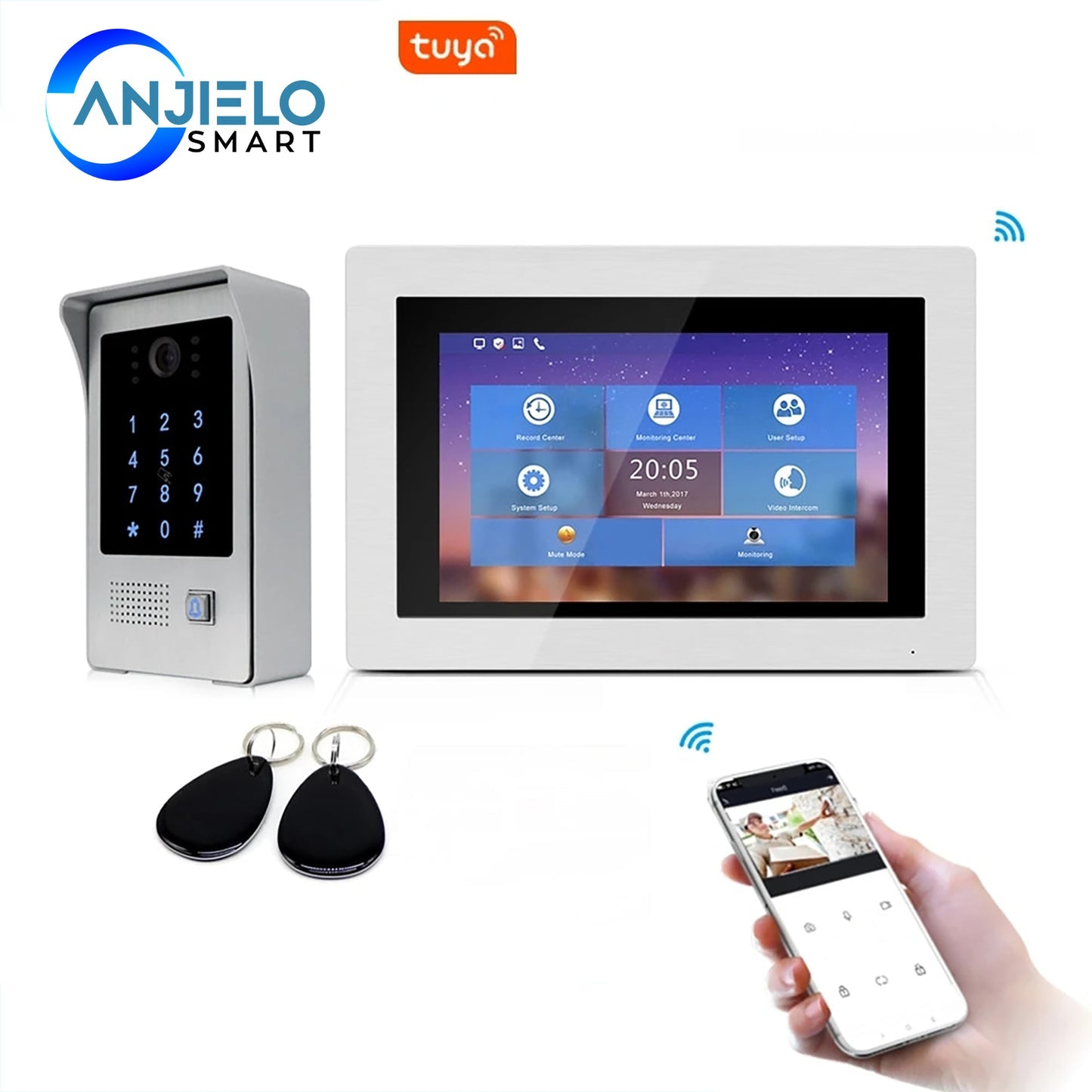 Anjielo Smart 1080P WiFi with 7 inch Touch Screen IP Video Doorbell Remote Unlock Password RFIC Card Access Control
