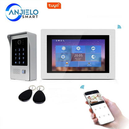 Anjielo Smart 1080P WiFi with 7 inch Touch Screen IP Video Doorbell Remote Unlock Password RFIC Card Access Control