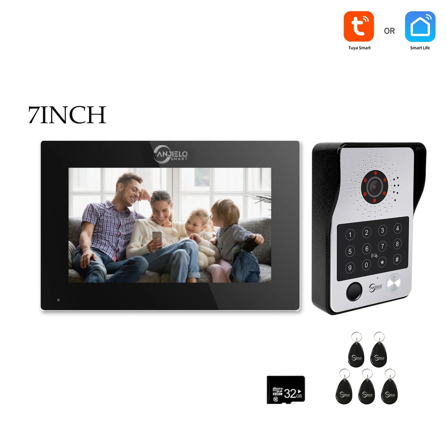 Anjielo Tuya 7/10 Inch Password Fingerprint Card Video Intercom Doorbell Touch Screen with Wired Doorbell 1080P Intercom Kit