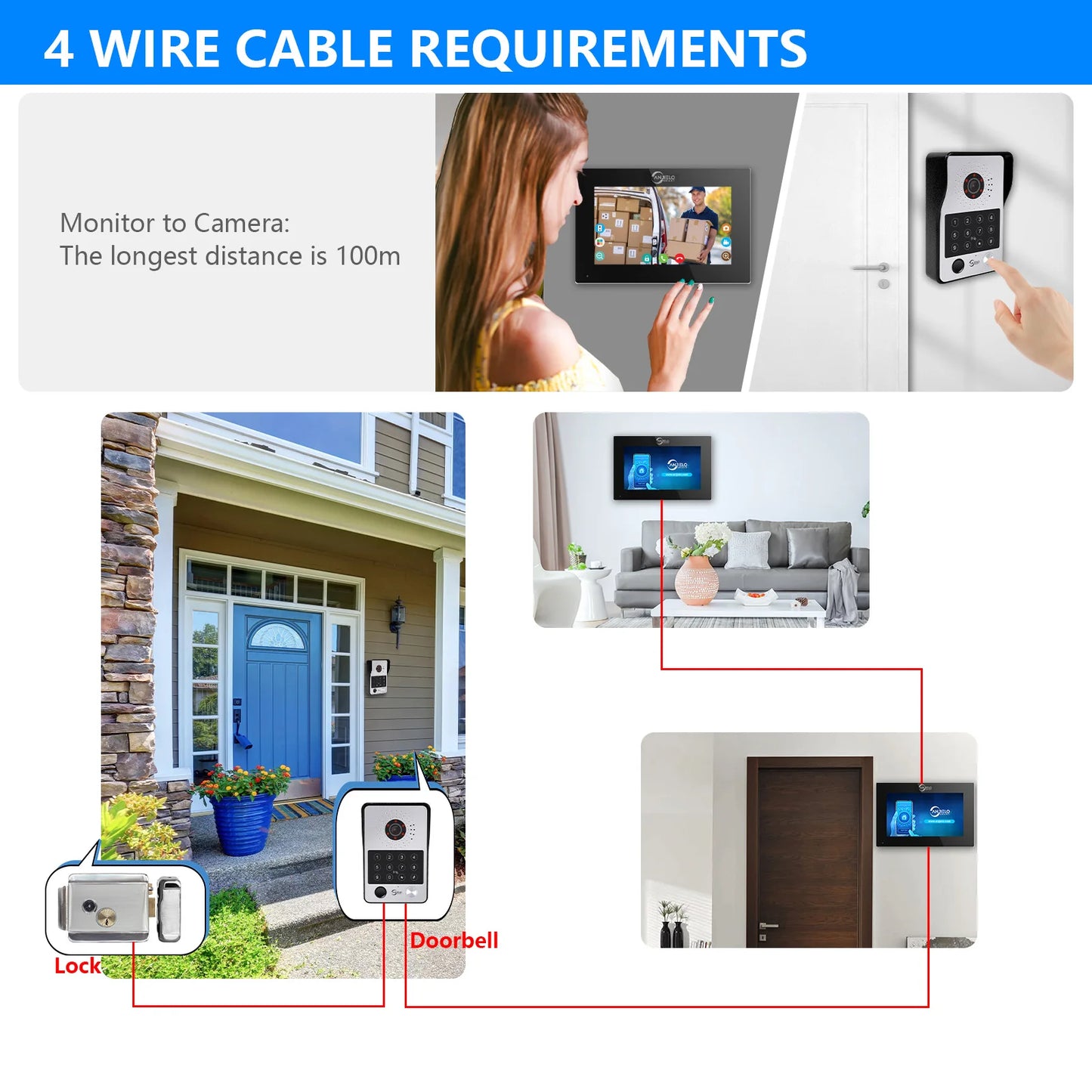 Anjielo Tuya 7/10 Inch Password Fingerprint Card Video Intercom Doorbell Touch Screen with Wired Doorbell 1080P Intercom Kit