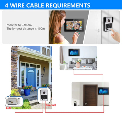 Anjielo Tuya 7/10 Inch Password Fingerprint Card Video Intercom Doorbell Touch Screen with Wired Doorbell 1080P Intercom Kit