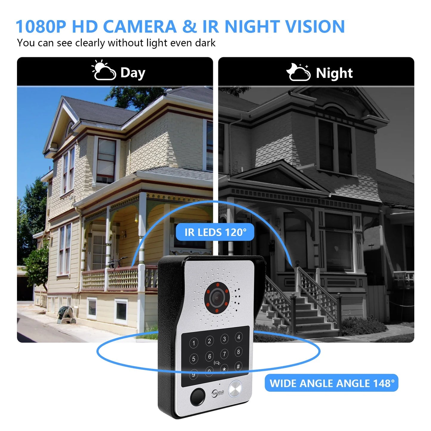 Anjielo Tuya 7/10 Inch Password Fingerprint Card Video Intercom Doorbell Touch Screen with Wired Doorbell 1080P Intercom Kit