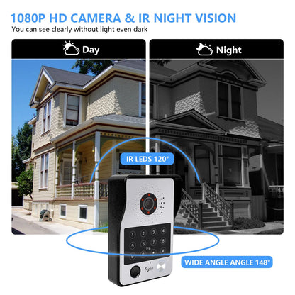 Anjielo Tuya 7/10 Inch Password Fingerprint Card Video Intercom Doorbell Touch Screen with Wired Doorbell 1080P Intercom Kit