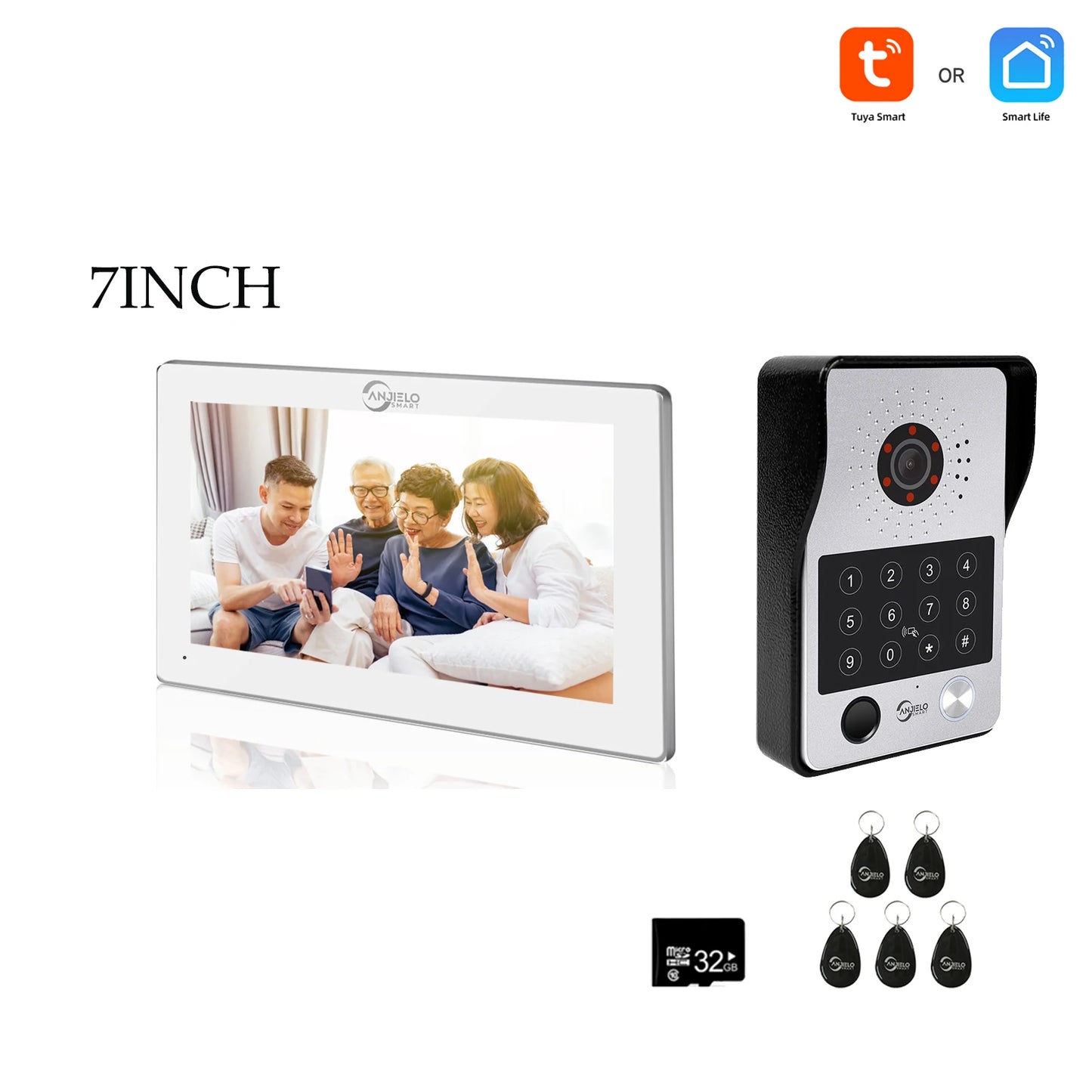 Anjielo Tuya 7/10 Inch Password Fingerprint Card Video Intercom Doorbell Touch Screen with Wired Doorbell 1080P Intercom Kit