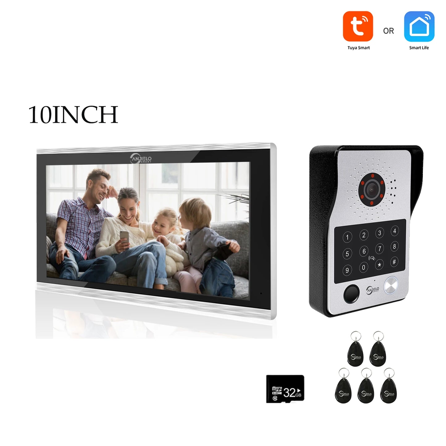 Anjielo Tuya 7/10 Inch Password Fingerprint Card Video Intercom Doorbell Touch Screen with Wired Doorbell 1080P Intercom Kit