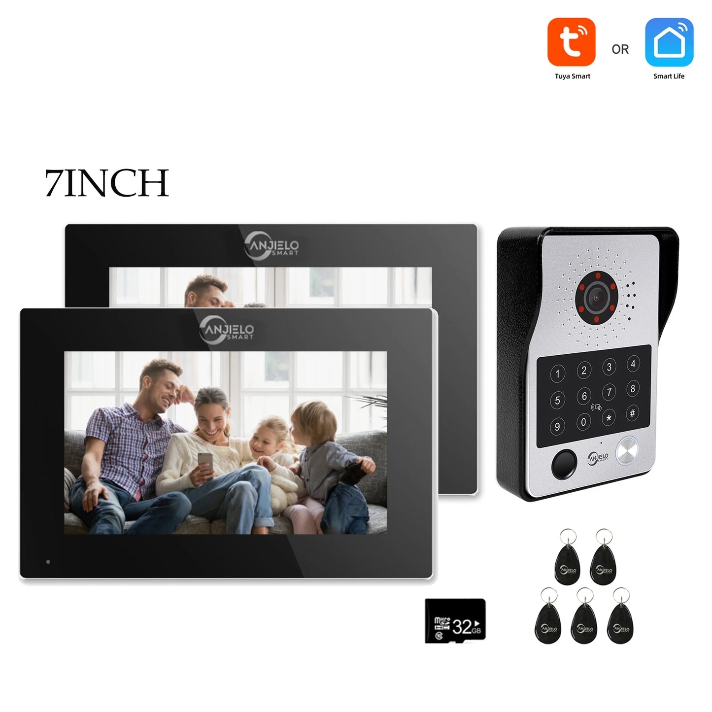 Anjielo Tuya 7/10 Inch Password Fingerprint Card Video Intercom Doorbell Touch Screen with Wired Doorbell 1080P Intercom Kit